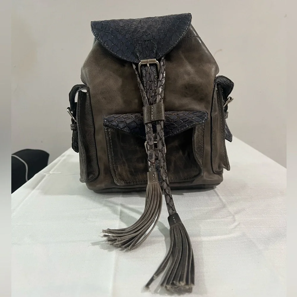 Freebird By Steven Brett Stone Snake Leather Backpack - Picture 8 of 11